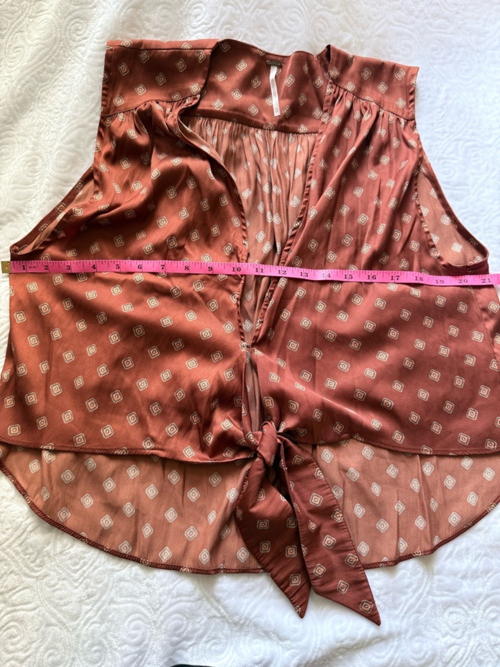Free People Boho Tie Front Blouse Brown Print Sleeveless Top XS - Picture 6 of 7